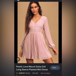 Lulus mauve pleated mini dress